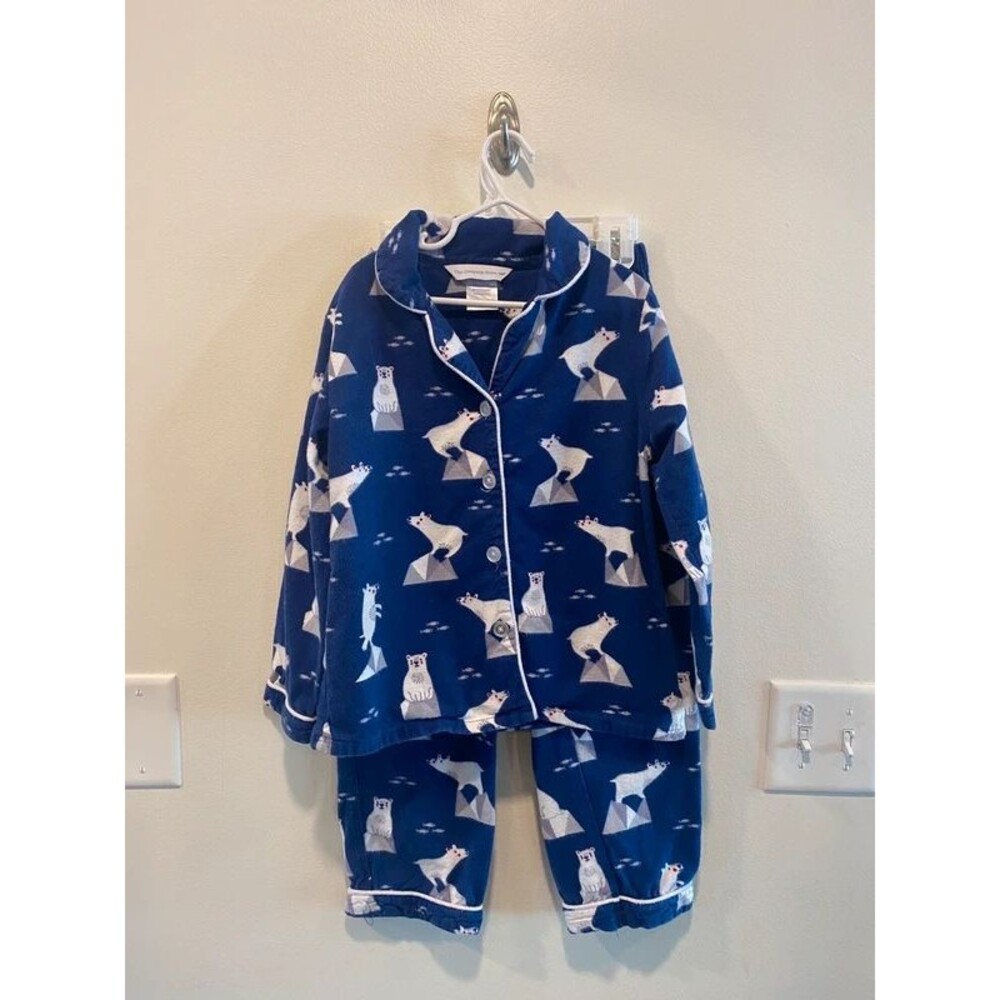 The company store Flannel Kid's Button-Down Pajama Set size 7/8 polar bear